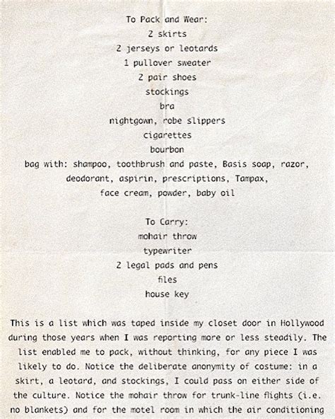 joan didion white packing list.